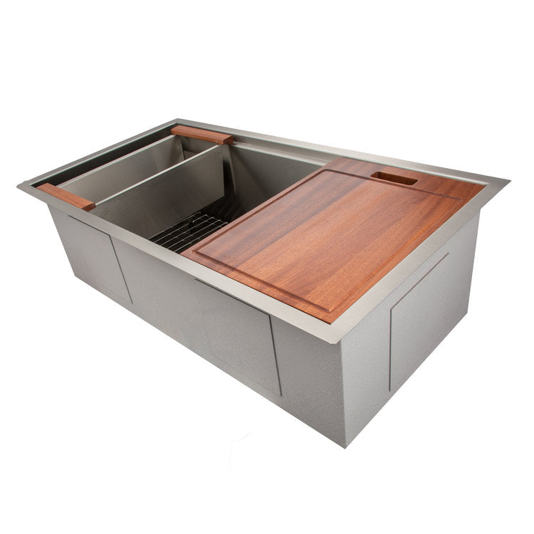 ZLINE Garmisch 33 in. Undermount Single Bowl Stainless Steel Kitchen Sink with Bottom Grid and Accessories (SLS-33) side.