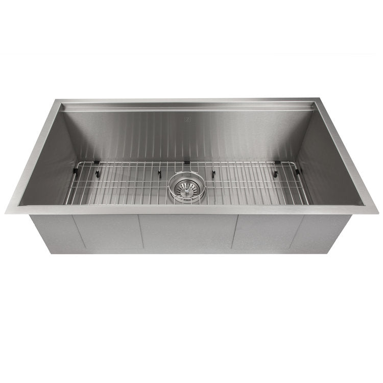 ZLINE Garmisch 33 in. Undermount Single Bowl Stainless Steel Kitchen Sink with Bottom Grid and Accessories (SLS-33) front, with grid.