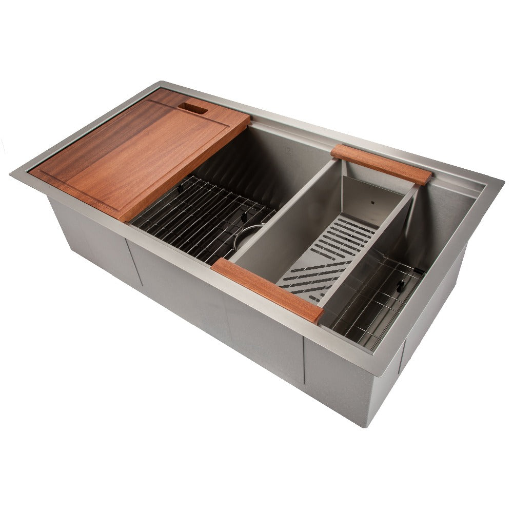 ZLINE Garmisch 33 in. Undermount Single Bowl Stainless Steel Kitchen Sink with Bottom Grid and Accessories (SLS-33)