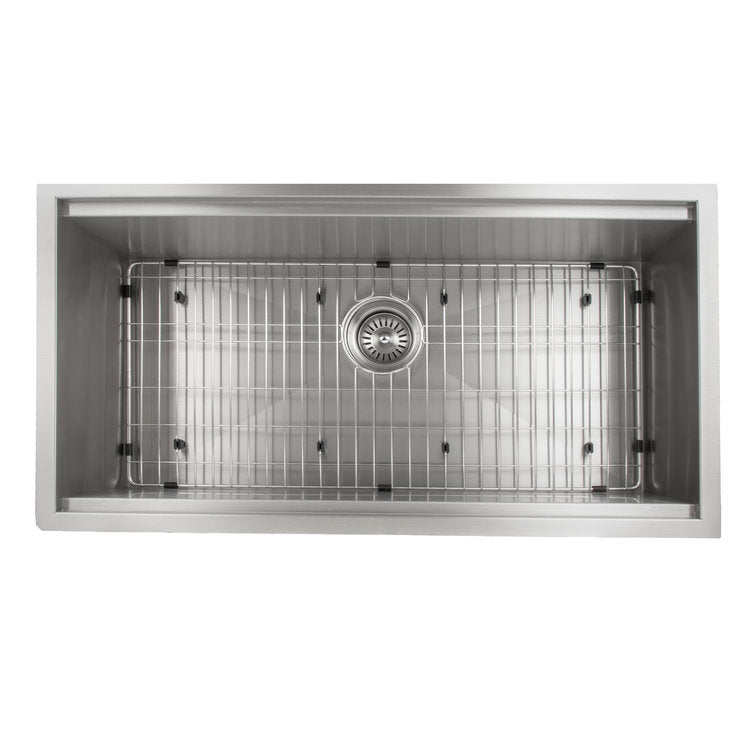 ZLINE Garmisch 33 in. Undermount Single Bowl Stainless Steel Kitchen Sink with Bottom Grid and Accessories (SLS-33) overhead, with grid.