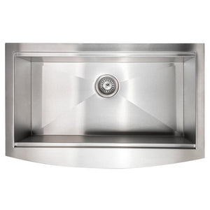 ZLINE Moritz 33 in. Farmhouse Apron Mount Single Bowl Stainless Steel Kitchen Sink with Bottom Grid and Accessories (SLSAP-33) overhead, no grate.