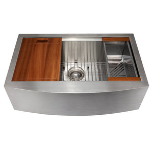 ZLINE Moritz 33 in. Farmhouse Apron Mount Single Bowl Stainless Steel Kitchen Sink with Bottom Grid and Accessories (SLSAP-33) front.