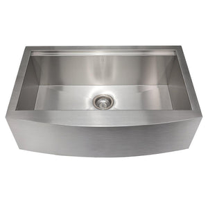ZLINE Moritz 33 in. Farmhouse Apron Mount Single Bowl Stainless Steel Kitchen Sink with Bottom Grid and Accessories (SLSAP-33) front, above, no grate.