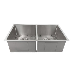 ZLINE Anton 33 in. Undermount Double Bowl Stainless Steel Kitchen Sink with Bottom Grid (SR50D-33) front.