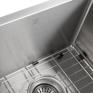 ZLINE Anton 33 in. Undermount Double Bowl Stainless Steel Kitchen Sink with Bottom Grid (SR50D-33) logo in basin.