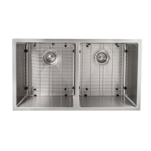 ZLINE Anton 33 in. Undermount Double Bowl Stainless Steel Kitchen Sink with Bottom Grid (SR50D-33) overhead.