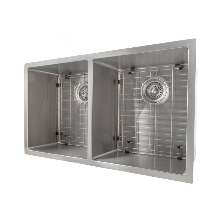 ZLINE Anton 33 in. Undermount Double Bowl Stainless Steel Kitchen Sink with Bottom Grid (SR50D-33) side.