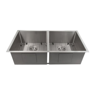 ZLINE Anton 36 in. Undermount Double Bowl Stainless Steel Kitchen Sink with Bottom Grid (SR50D-36) front.