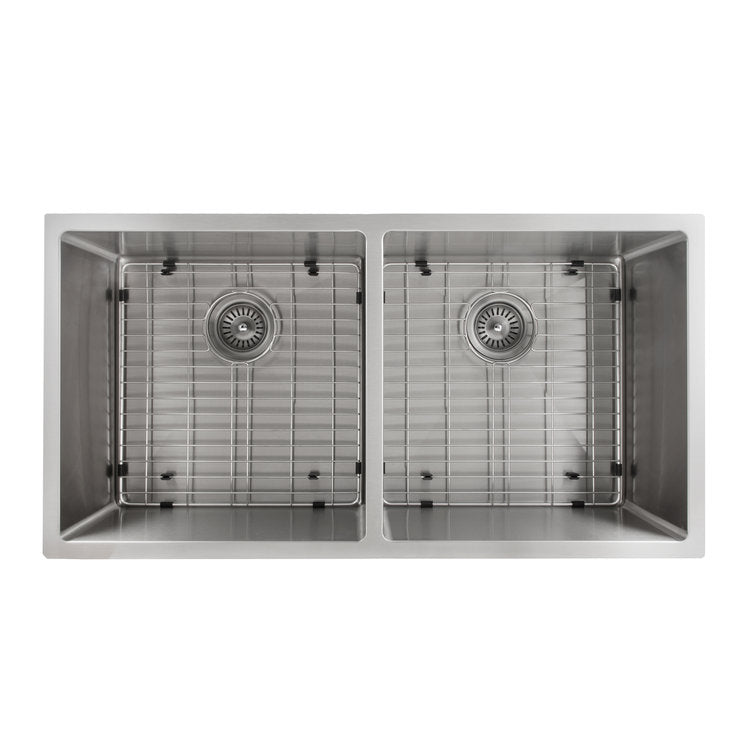 ZLINE Anton 36 in. Undermount Double Bowl Stainless Steel Kitchen Sink with Bottom Grid (SR50D-36) overhead.