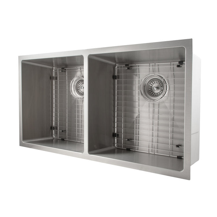 ZLINE Anton 36 in. Undermount Double Bowl Stainless Steel Kitchen Sink with Bottom Grid (SR50D-36) side.