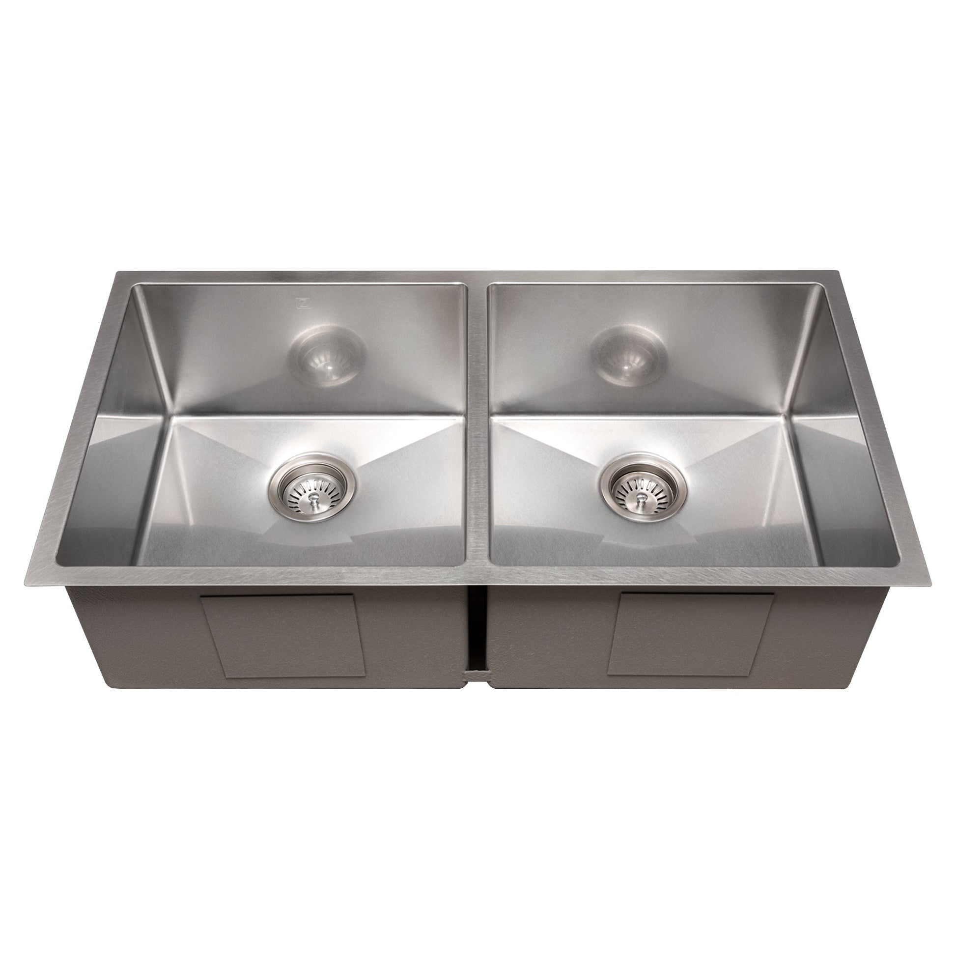 ZLINE Anton 36 in. Undermount Double Bowl Scratch Resistant Stainless Steel Kitchen Sink with Bottom Grid (SR50D-36S) front, no grate.