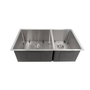 ZLINE Chamonix 33 in. Undermount Double Bowl Stainless Steel Kitchen Sink with Bottom Grid (SR60D-33) front.