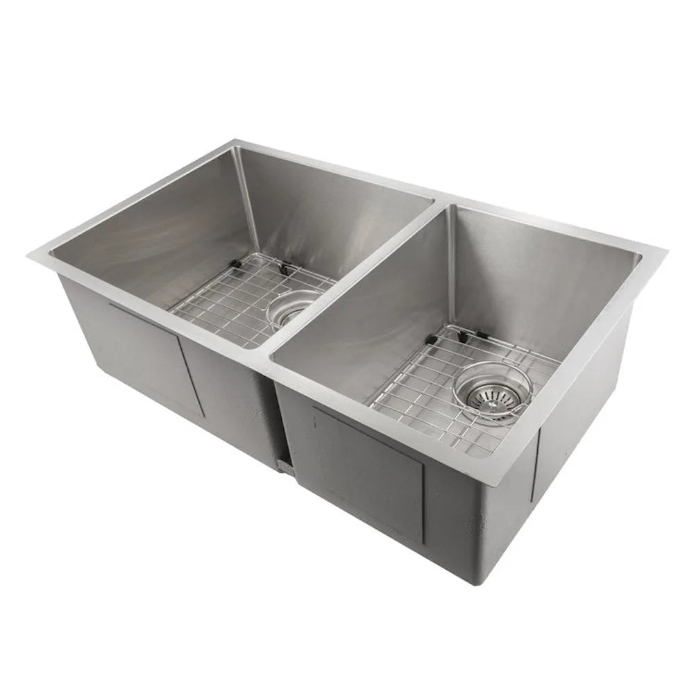 ZLINE 33 in. Chamonix Undermount Double Bowl Stainless Steel Kitchen Sink with Bottom Grid (SR60D-33) main image.