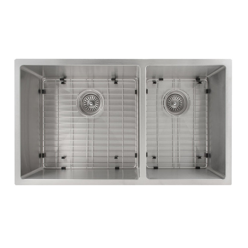 ZLINE Chamonix 33 in. Undermount Double Bowl Stainless Steel Kitchen Sink with Bottom Grid (SR60D-33) overhead.