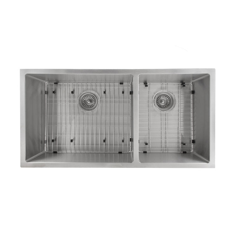 ZLINE Chamonix 36 in. Undermount Double Bowl Stainless Steel Kitchen Sink with Bottom Grid (SR60D-36) overhead.