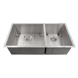 ZLINE Chamonix 36 in. Undermount Double Bowl Stainless Steel Kitchen Sink with Bottom Grid (SR60D-36) front.