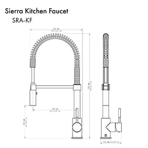 ZLINE Sierra Pull Down Spring Kitchen Faucet in Matte Black (SRA-KF-MB) dimensional diagram.