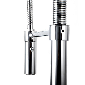 ZLINE Sierra Pull Down Spring Single Handle Kitchen Faucet in Chrome (SRA-KF-CH) behind pull down spray wand.