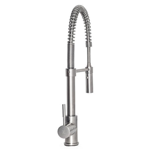 ZLINE Sierra Kitchen Faucet in Brushed Nickel (SRA-KF-BN) behind.