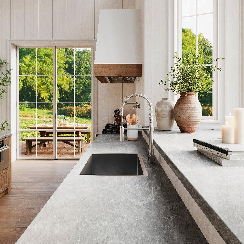 ZLINE Sierra Kitchen Faucet in Chrome (SRA-KF-CH) in a luxury ranch-style kitchen.