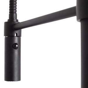 ZLINE Sierra Kitchen Faucet in Matte Black (SRA-KF-MB) pull down spray wand, behind.