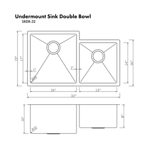 ZLINE Jackson 32 in. Undermount Double Bowl Stainless Steel Kitchen Sink with Bottom Grid (SRDR-32)