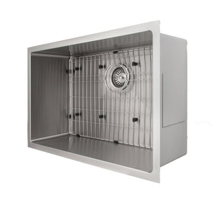 ZLINE Meribel 27 in. Undermount Single Bowl Stainless Steel Kitchen Sink with Bottom Grid (SRS-27) on side.