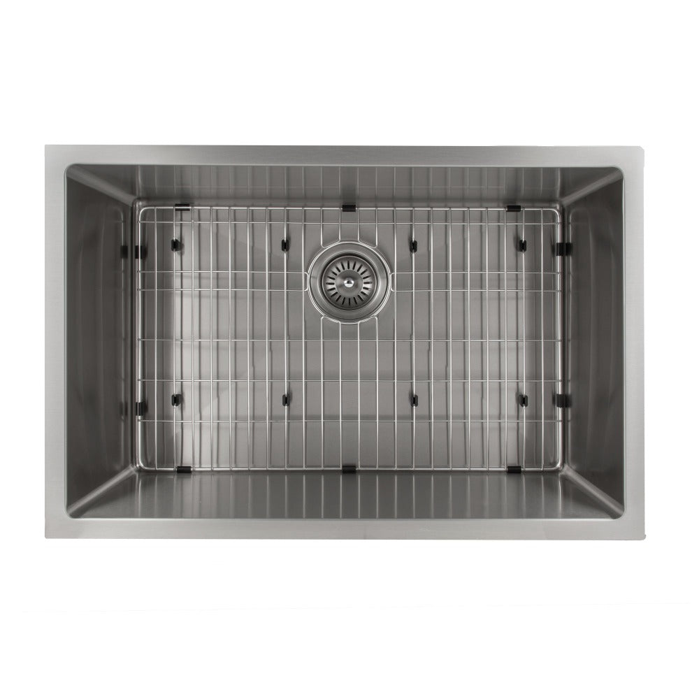 ZLINE Meribel 30 in. Undermount Single Bowl Stainless Steel Kitchen Sink with Bottom Grid (SRS-30) overhead.