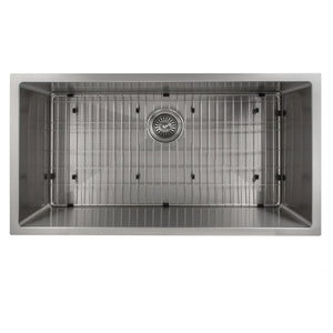 ZLINE Meribel 36 in. Undermount Single Bowl Stainless Steel Kitchen Sink with Bottom Grid (SRS-36) overhead.