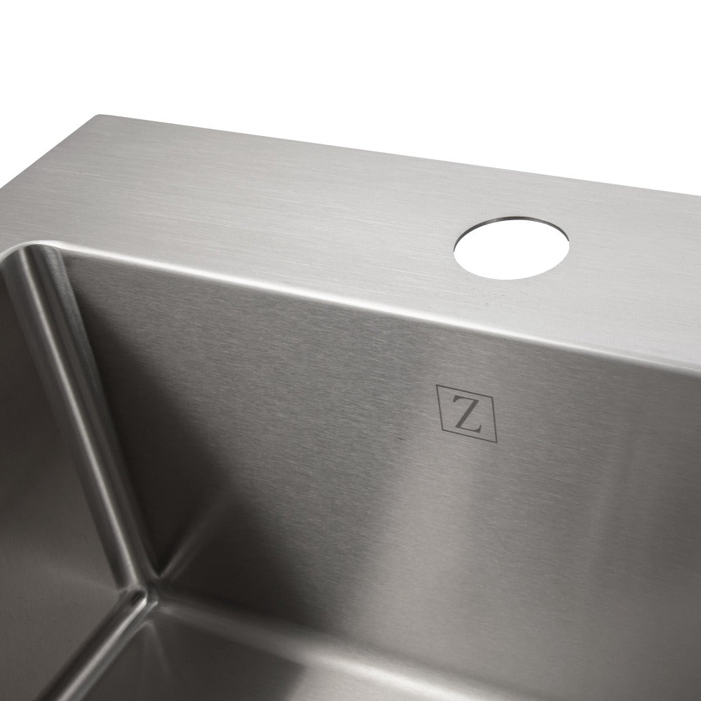 ZLINE Donner 15 in. Topmount Single Bowl Stainless Steel Bar Kitchen Sink (STS-15) logo in basin.