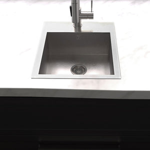 ZLINE Donner 15 in. Topmount Single Bowl Scratch Resistant Stainless Steel Bar Kitchen Sink (STS-15S) in a farmhouse-style kitchen, above.