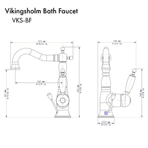 ZLINE Vikingsholm Single Handle Bath Faucet in Chrome (VKS-BF-CH) dimensional diagram.