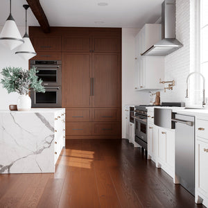 ZLINE 30 in. Professional True Convection Double Wall Oven with Air Fry and Self Clean in Stainless Steel (WAD-30) in a luxury kitchen.