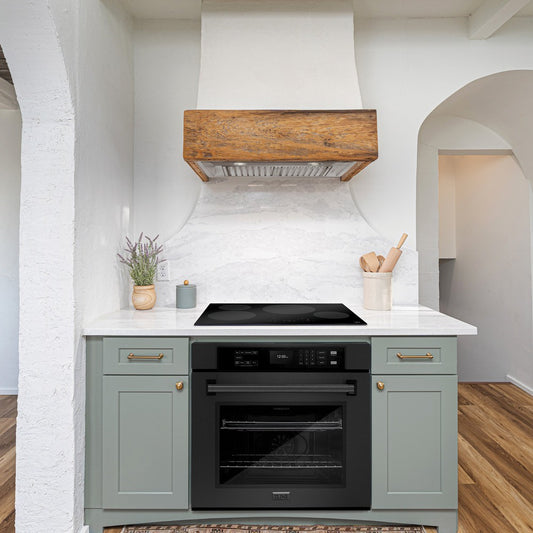 ZLINE 30 in. Professional True Convection Single Wall Oven with Air Fry and Self Clean in Black Stainless Steel (WASB-30) in a luxury Mediterranean-style kitchen.