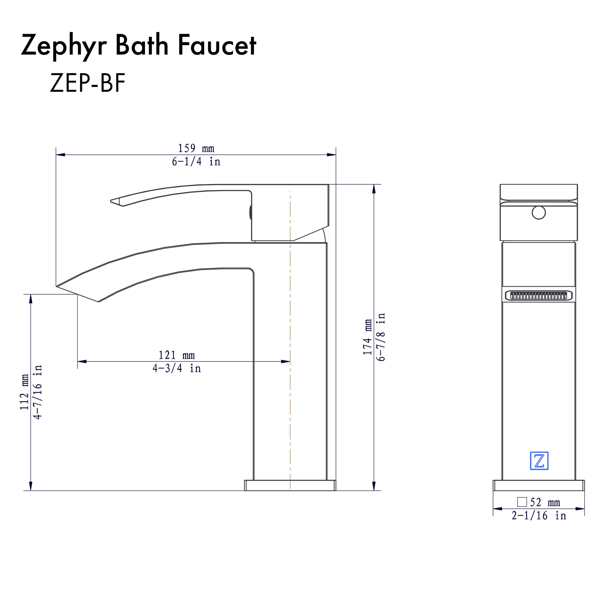 ZLINE Zephyr Single Handle Bath Faucet in Matte Black (ZEP-BF-MB)