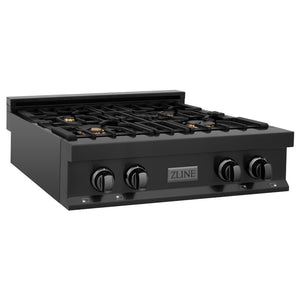 ZLINE 30 in. Legacy Gas Rangetop with 4 Brass Burners and Porcelain Cooktop in Black Stainless Steel (RTB-BR-30)