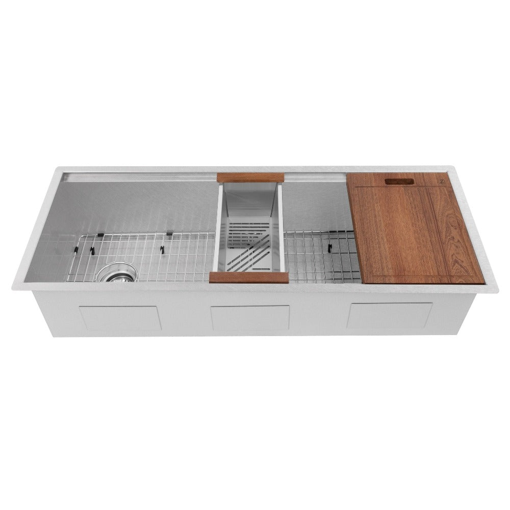 ZLINE Garmisch 43 in. Undermount Single Bowl Scratch Resistant Stainless Steel Kitchen Sink with Bottom Grid and Accessories (SLS-43S) front.