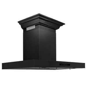 ZLINE Convertible Vent Wall Mount Range Hood in Black Stainless Steel with Crown Molding (BSKENCRN) side.