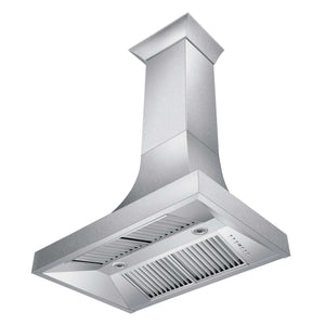 ZLINE Designer Series DuraSnow® Stainless Steel Wall Range Hood (8632S) angled under.