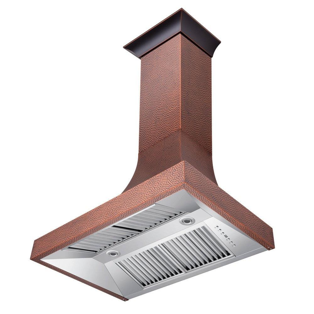 ZLINE Designer Series Hand-Hammered Copper Finish Wall Range Hood (8632H) side, under.