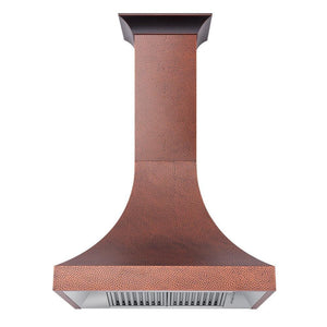 ZLINE Designer Series Hand-Hammered Copper Finish Wall Range Hood (8632H) front, under.