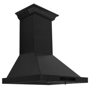 ZLINE Ducted Vent Wall Mount Range Hood in Black Stainless Steel with Built-in ZLINE CrownSound Bluetooth Speakers (BSKBNCRN-BT) side.