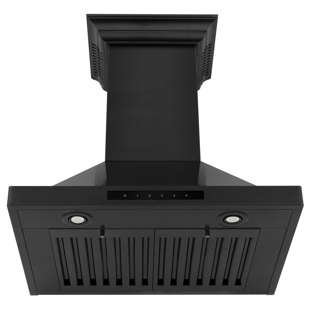 ZLINE 30 in. CrownSound™ Ducted Vent Wall Mount Range Hood in Black Stainless Steel with Built-in Bluetooth Speakers (BSKBNCRN-BT-30)