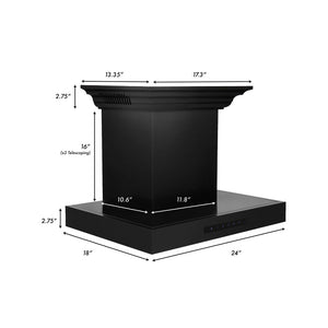 ZLINE Wall Mount Range Hood in Black Stainless Steel with Built-in ZLINE CrownSound Bluetooth Speakers (BSKENCRN-BT) dimensional diagram.