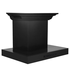 ZLINE Wall Mount Range Hood in Black Stainless Steel with Built-in ZLINE CrownSound Bluetooth Speakers (BSKENCRN-BT) side.