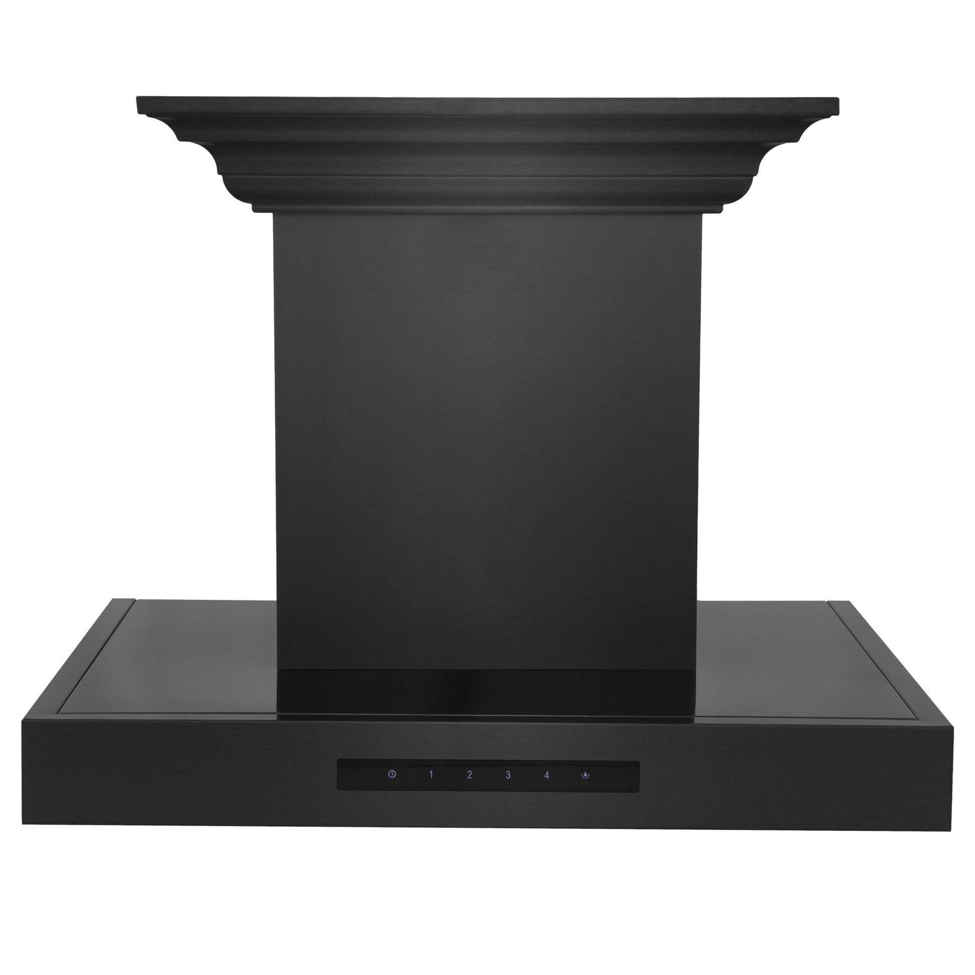 ZLINE Wall Mount Range Hood in Black Stainless Steel with Built-in ZLINE CrownSound Bluetooth Speakers (BSKENCRN-BT) front.