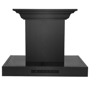 ZLINE Wall Mount Range Hood in Black Stainless Steel with Built-in ZLINE CrownSound Bluetooth Speakers (BSKENCRN-BT) front.