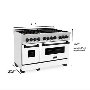 ZLINE Autograph Edition 48 in. 6.0 cu. ft. Dual Fuel Range with Gas Stove and Electric Oven in DuraSnow® Stainless Steel with White Matte Doors and Matte Black Accents (RASZ-WM-48-MB) dimensions for installation