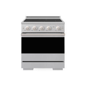 ZLINE 30 in. 4.2 cu. ft. Marino Induction Range with 4 Element Cooktop and Electric Convection Oven in Stainless Steel (MINR30) main image.