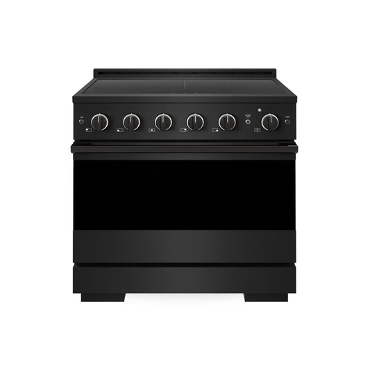ZLINE 36 in. 5.2 cu. ft. Marino Induction Range with 5 Element Cooktop and Electric Convection Oven in Black Stainless Steel (MINRB-36) main image.